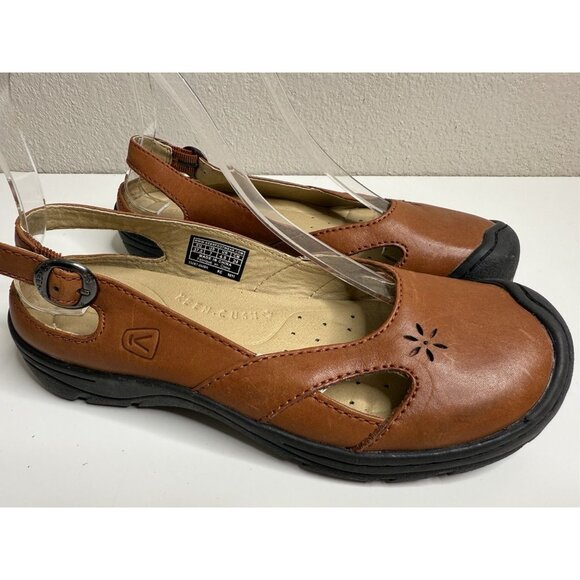 Keen Paradise Cush Sandals Womens Sz 7 Cognac Brown Leather Slingback Shoe - Picture 2 of 12